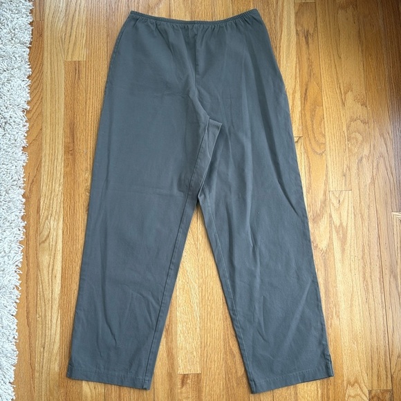 Eileen Fisher Cotton Stretch Ankle Pants Olive Green Medium Zip Elastic Waist - Picture 1 of 6